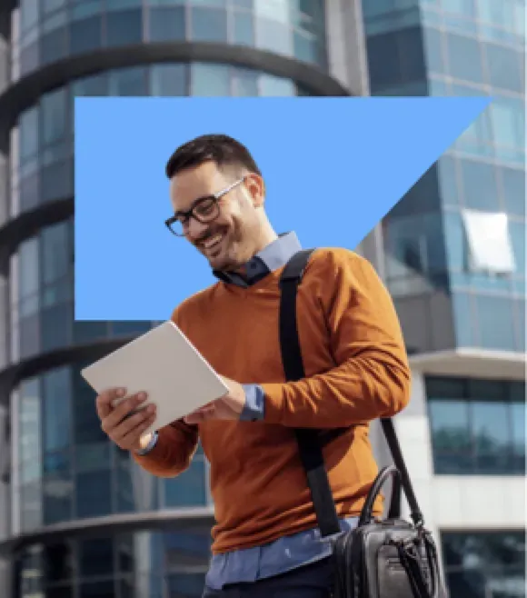 Business professional using SAP technology on tablet